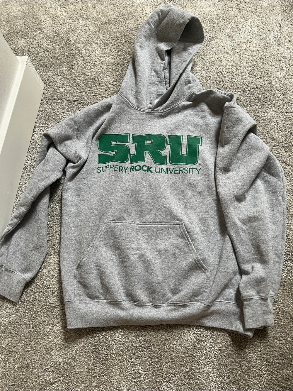 SRU Slippery Rock University Gray Hoodie with Green Logo